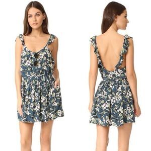 Free People Floral Dear You Mini Dress Ruffle Dark Teal S Whimsigoth Bohemian